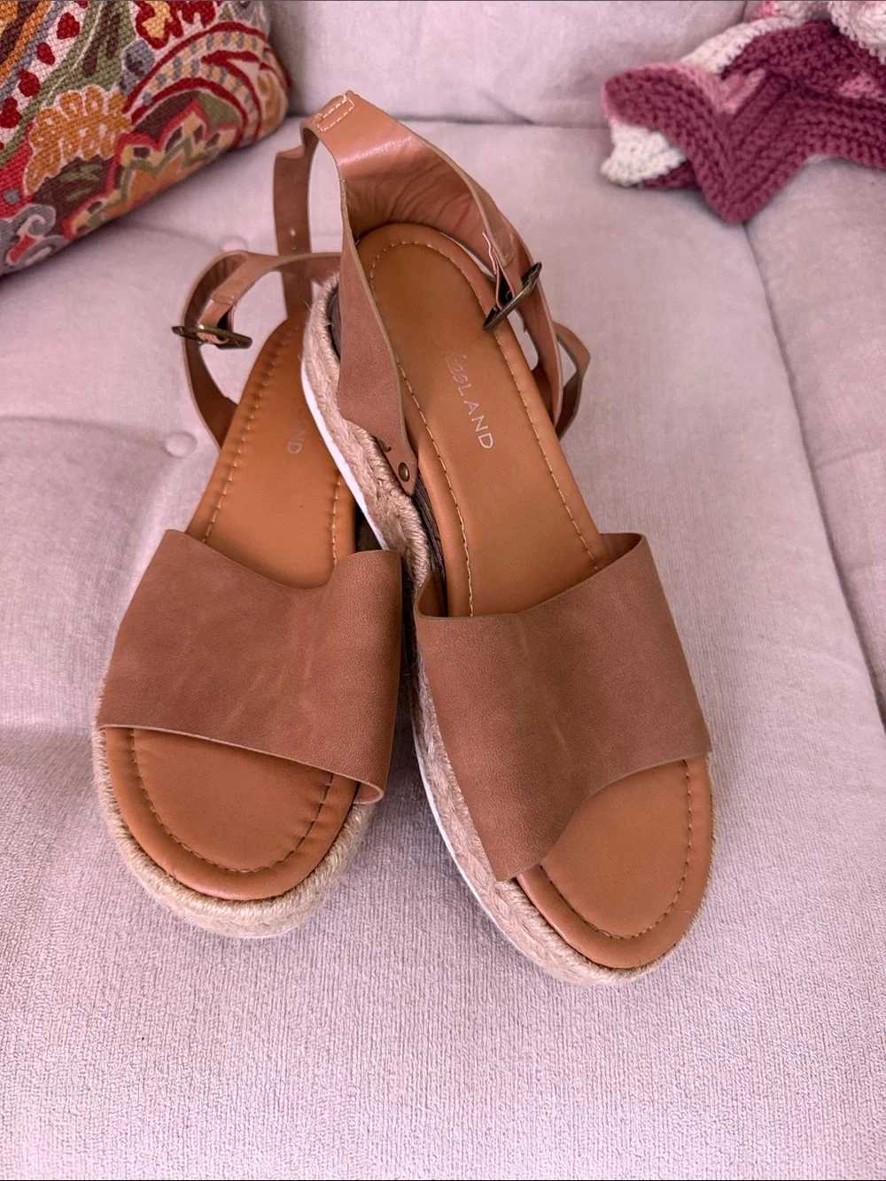 Old Navy Tan Espadrille Wedge Sandals with Ankle Strap